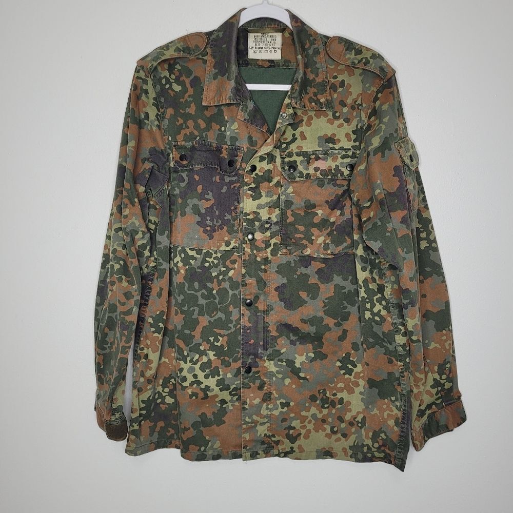 98 Authentic German Military army jacket green brown Snap Button Front Grunge